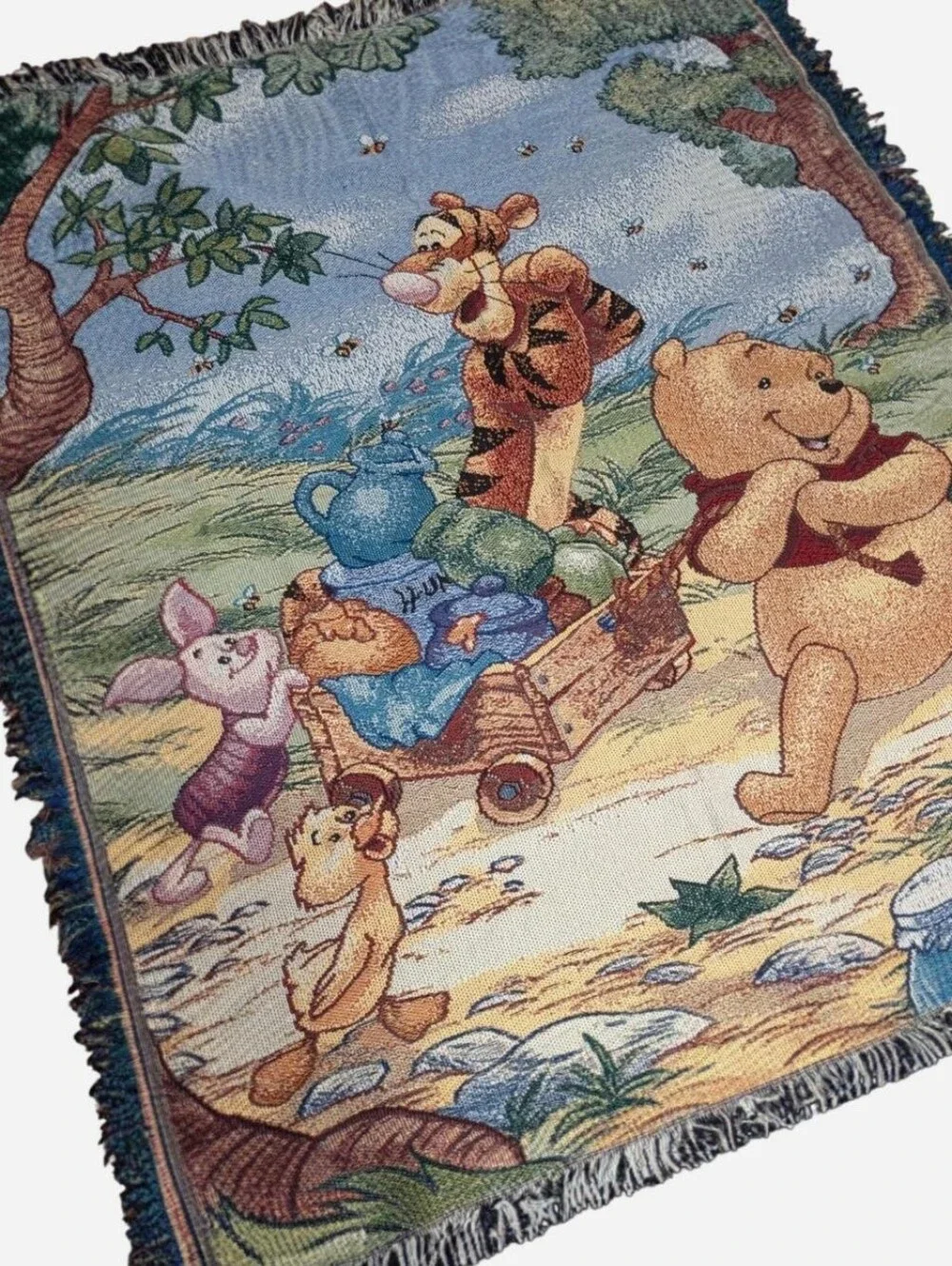 Vintage Disney tapestry throw blanket Winnie the Pooh Tigger Piglet Honey